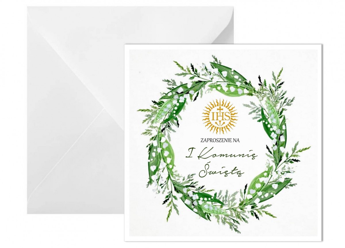 Zaproszenie na komunię uniwersalne konwalia koperty